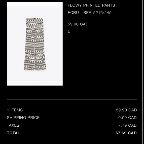 Zara flowy ecru and black pants, sz large - Picture 11 of 12